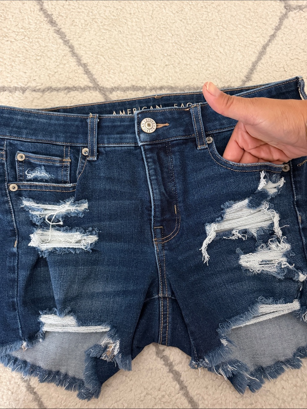 American Eagle The Dream Short Dark Indigo Distressed Denim Shorts - Picture 4 of 6